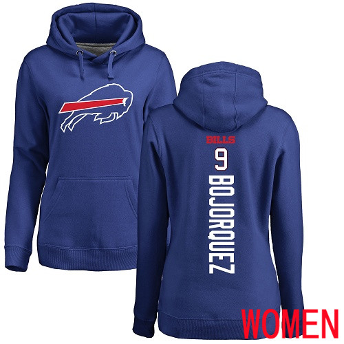 NFL Women Buffalo Bills 9 Corey Bojorquez Royal Blue Backer Pullover Hoodie Sweatshirt